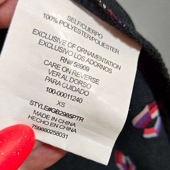 Gianni Bini Black Chiffon Button Down Long Sleeve Tunic Geometric Pattern Blouse - Picture 6 of 11